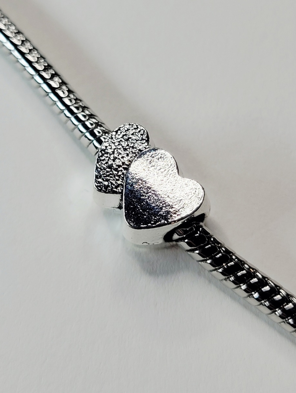 New Double Heart Bright Silver Color Metal Charm For Pandora And Troll Bracelets